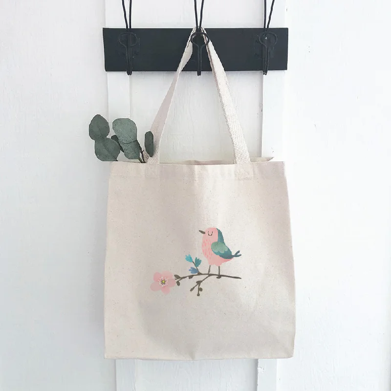 Holiday Gift Bags For Christmas Bird on Cherry Blossom - Canvas Tote Bag