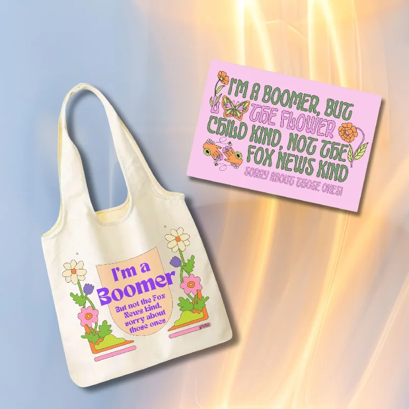 Affordable Bags For College Students On Sale Boomer But Not the Fox News Kind Tote Bag and Magnet Bundle | Canvas Tote and Glossy Refrigerator Magnet