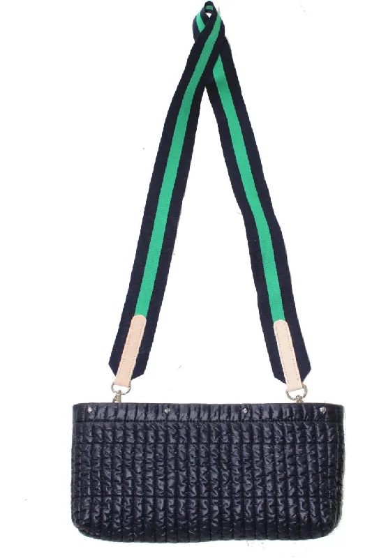 Luxury Bags For Working Professionals Green & Navy Stripe Long Crossbody Bag Strap