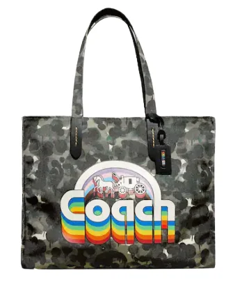 Tsa-Approved Bags For Hassle-Free Airport Security Coach 100 Percent Recycled Canvas Tote 42 With Camo Print And Rainbow Horse And Carriage