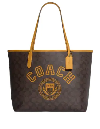 Genuine Bags On Clearance Sale Coach City Tote In Signature Canvas With Varsity Motif