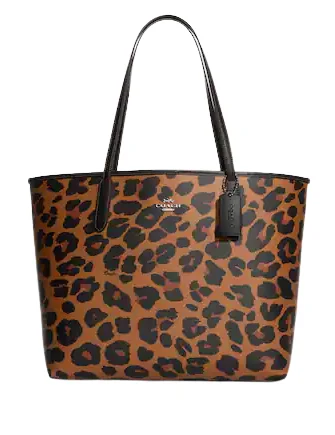 Glamorous Bags For Evening Events And Parties Coach City Tote With Leopard Print And Signature Canvas Interior