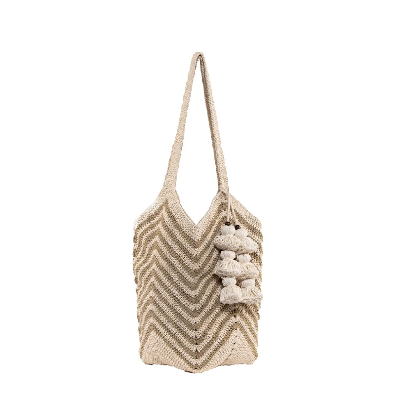 Urban Bags For City Life And Streetwear Fashion Maya Crochet Tote Sand Skinny Tassel - Pre Order for December  Delivery