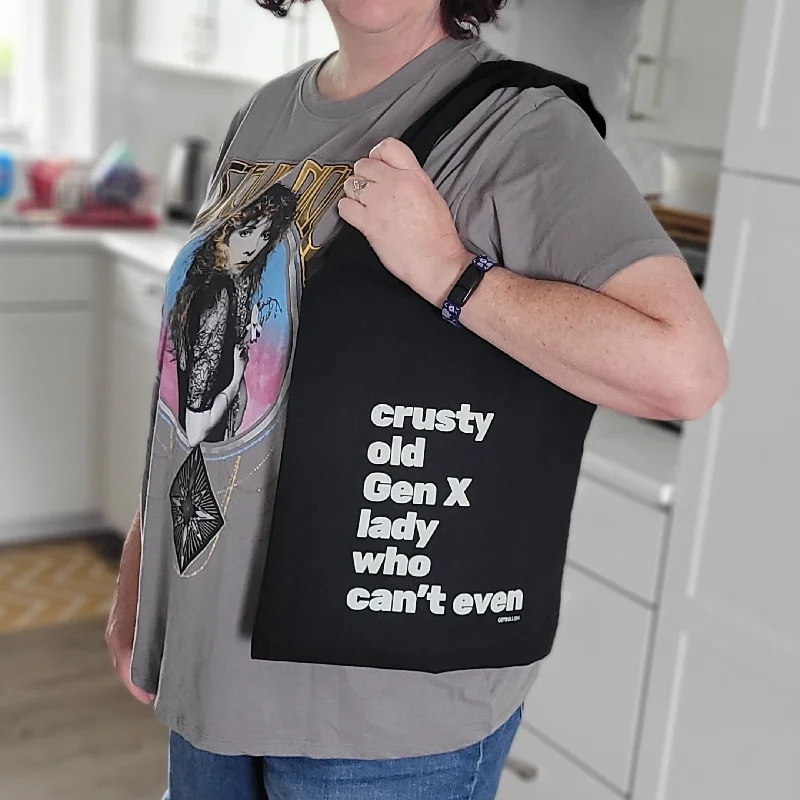 Evening Events Crusty Old Gen X Lady Who Can't Even Slouchy Canvas Tote in Black