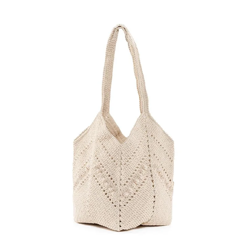 Luxury Bags Daniela Knotted Crochet Shoulder Tote Natural