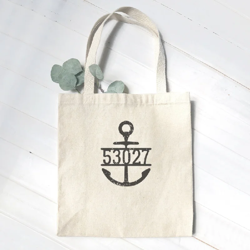 Odor-Resistant And Budget Bags Distressed Anchor w/ Zip Code - Canvas Tote Bag