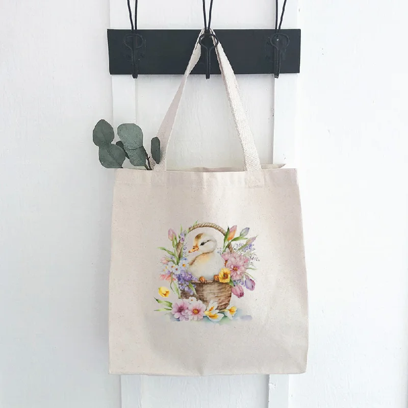 Eco-Friendly Bags With Promotions Duckling in Flower Basket - Canvas Tote Bag