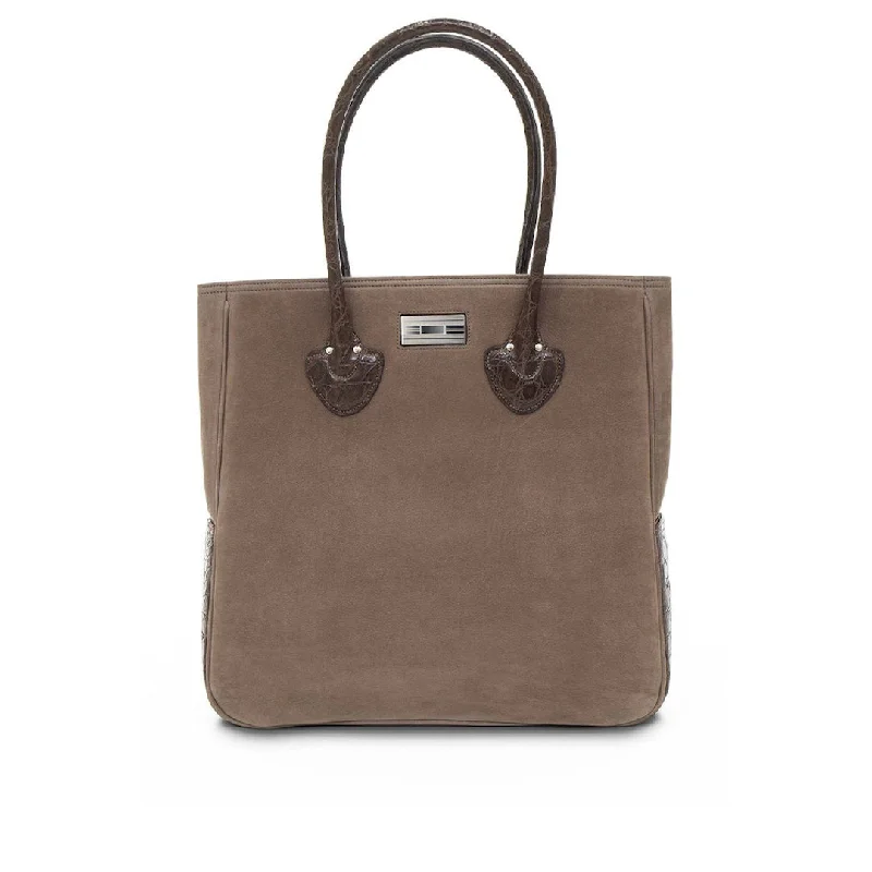 Bags For Outdoor Adventures Essex Travel Tote Suede with Croc Trim, Light Brown & Brown