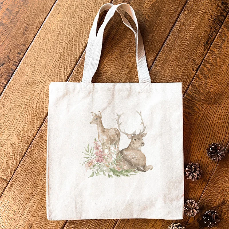 Everyday Bags For Work, School, Or Errands Floral Deer - Canvas Tote Bag