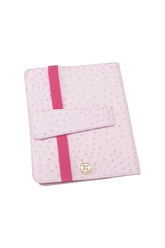 Spacious Bags With Holiday Promotions Large Pink Ostrich Leather iPad Book Style Case