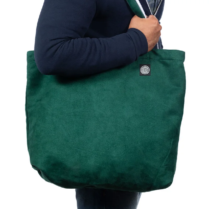 Edgy Bags For Bold And Daring Fashionistas Hunter Green Faux Suede & Denim Reversible Tote Bag - Made In USA