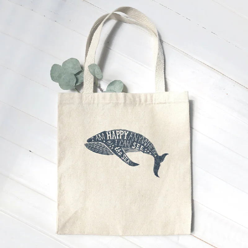 Halloween-Themed I am Happy Anywhere (Whale) - Canvas Tote Bag