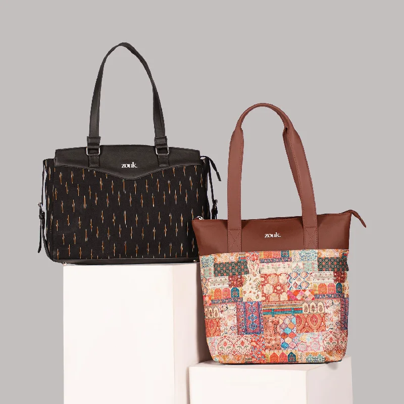 Office Professionals Ikat GreRe & Kutch Gamthi - Women's Work Bag & Everyday Tote Combo