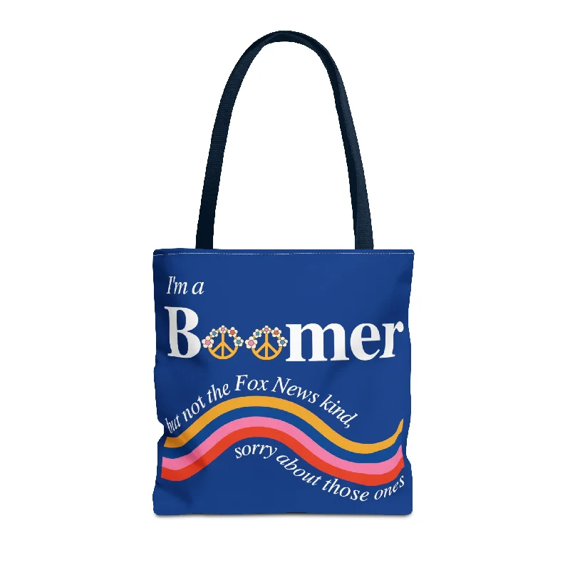 Vintage-Inspired I'm a Boomer But Not the Fox News Kind Tote Bag in Blue | 16" x 16"