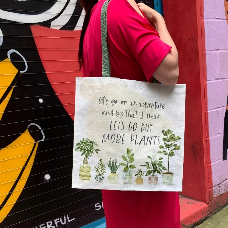 Eco-Friendly Bags With Discounts Let's Go Buy More Plants Market Tote Bag