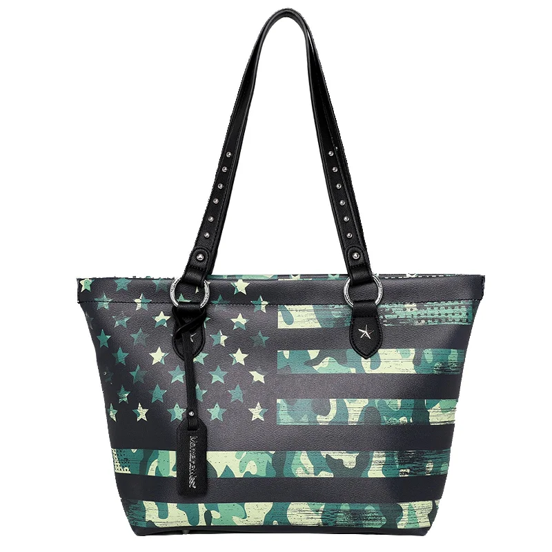 Bag For Luxury Lovers MW1035-8113  Montana West US Flag Design Tote Bag - Black