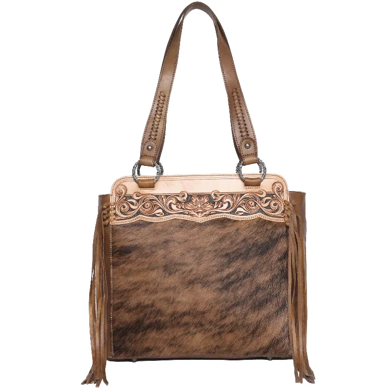 Everyday Bags For Work, School, Or Errands MWRG-044 Montana West Genuine Leather Hand Tooled Hair-on Concealed Carry Tote