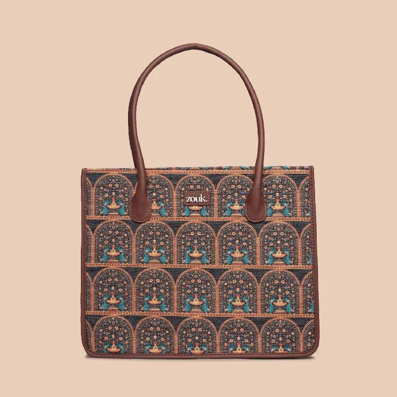 Discounted Designer Bags For Clearance Events Royal Indian Peacock Motif Book Tote