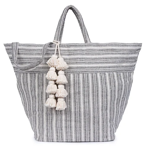 Vintage-Inspired Sabai Beach Bag Organic Tassel Black