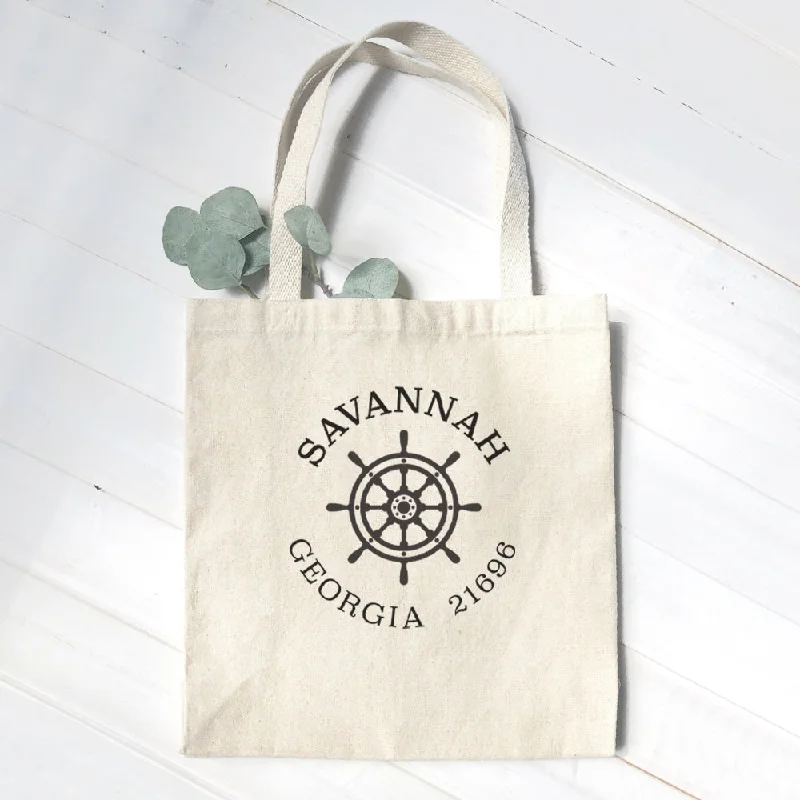 Black Friday And Cyber Monday Bag Deals Ship Wheel w/ City and State - Canvas Tote Bag