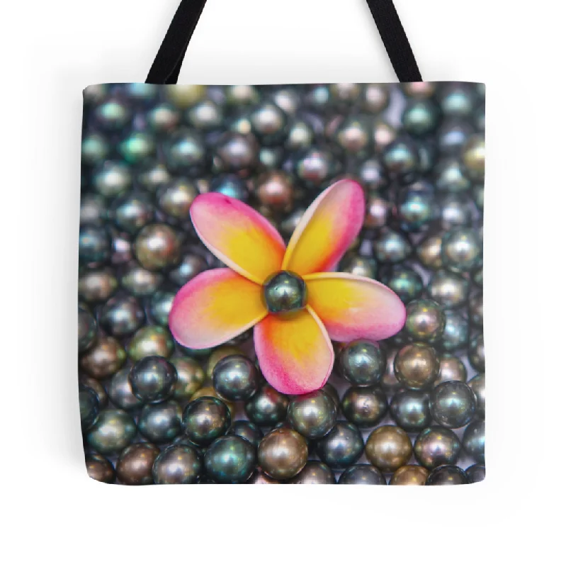 Uxury Designer Handbag Brands Tahitian Pearls & Pink Plumeria Tote Bag