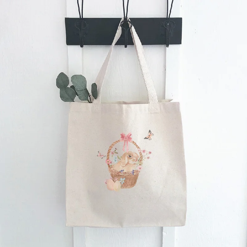 Seasonal Clearance Bags For Summer Watercolor Bunny in a Basket - Canvas Tote Bag