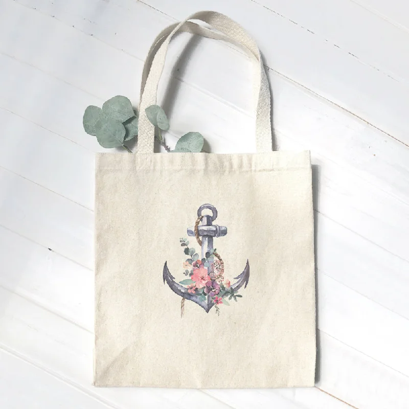 Affordable Bags For Budget Shoppers Watercolor Floral Anchor - Canvas Tote Bag