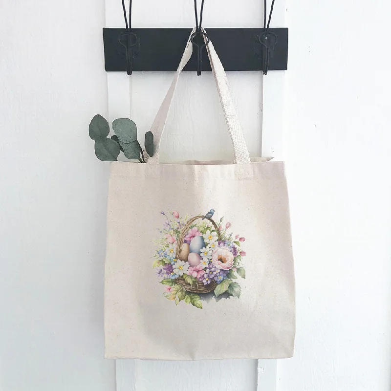 Edgy Bags For Bold And Daring Fashionistas Watercolor Floral Basket and Eggs - Canvas Tote Bag