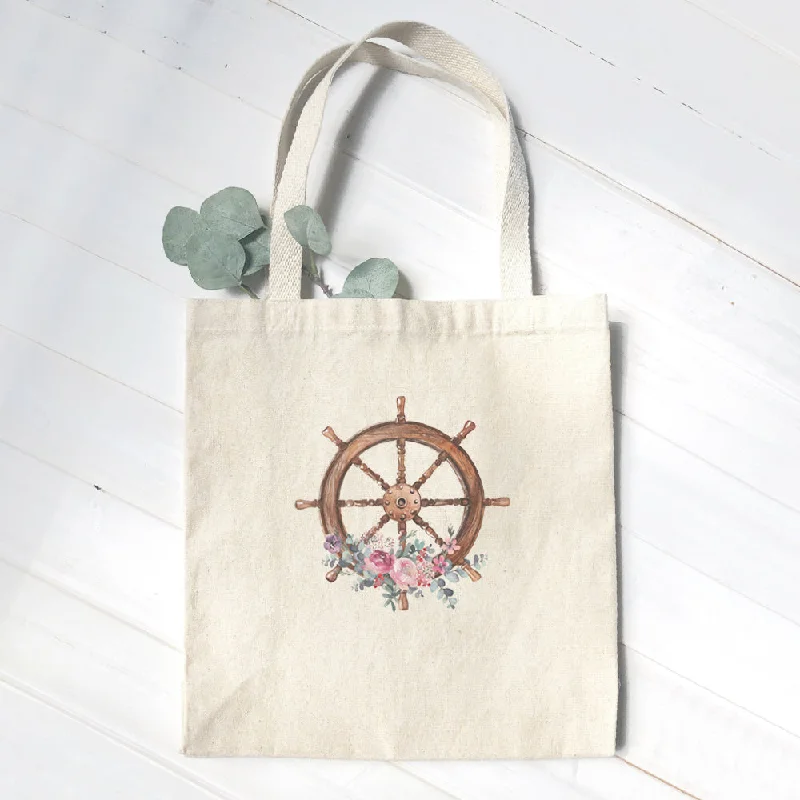 Bags With Seasonal Sales Watercolor Floral Ship Wheel - Canvas Tote Bag