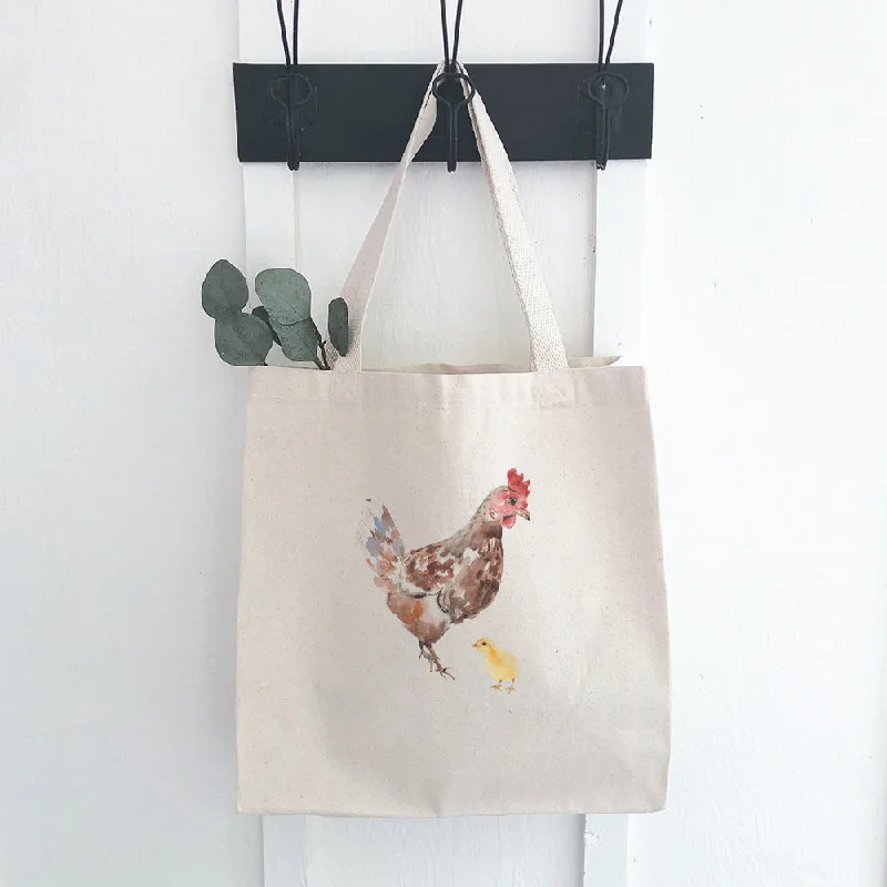 Designer Bags For Luxury Collectors Watercolor Hen with Chick - Canvas Tote Bag