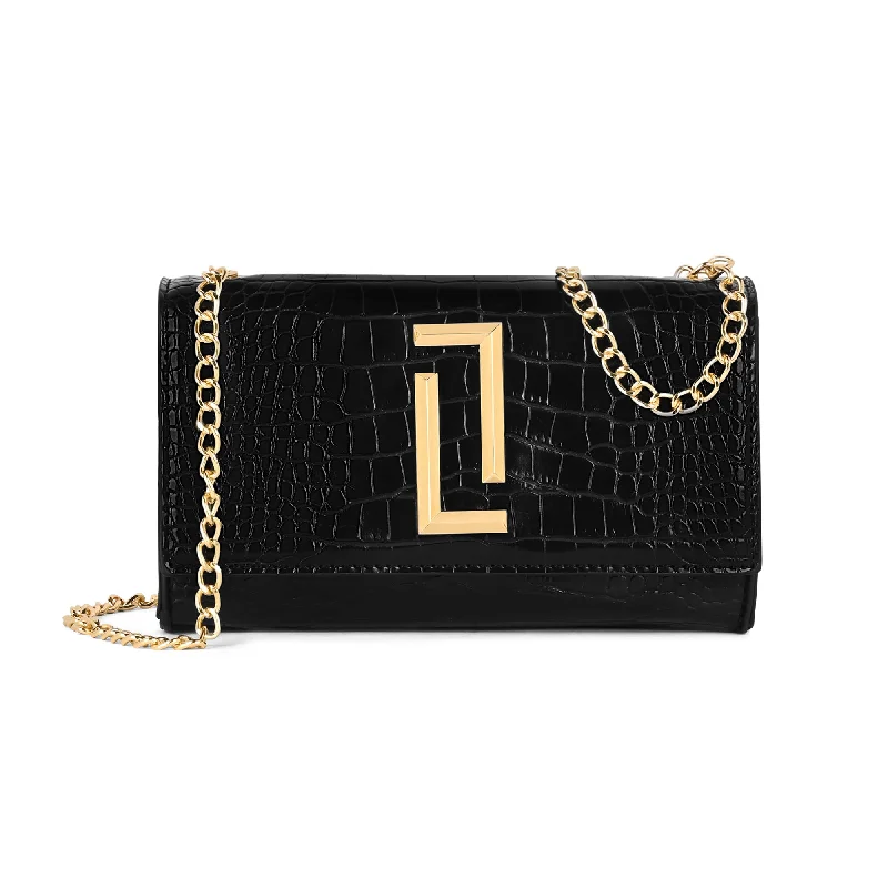 Party Bags For New Year's Eve And Special Occasions Lavie Luxe Crocflap Black Small Women's Sling