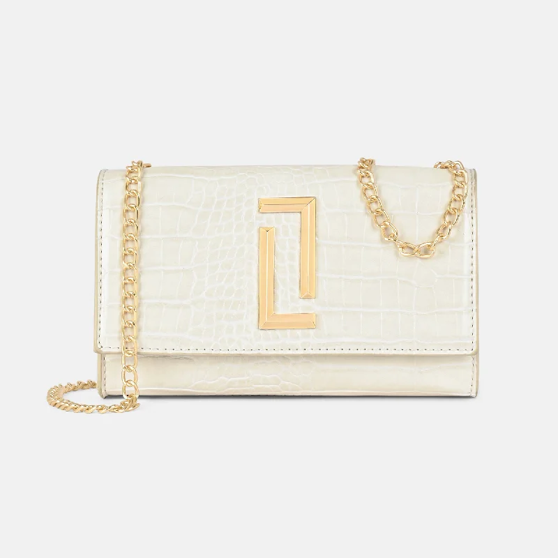 Affordable Bags Lavie Luxe Crocflap Off White Small Women's Sling