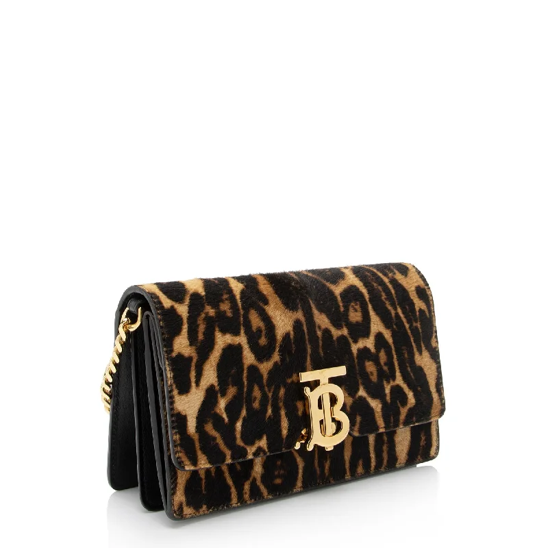 Luxury Bags For Professionals With Discounts Burberry Calf Hair Leopard Print TB Carrie Chain Small Crossbody Bag (SHF-zOZJdg)