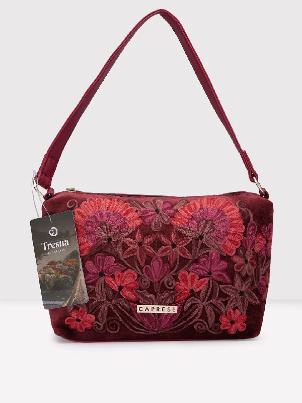 Romantic Valentine's Day Bags With Promotions Caprese Tresna Embroidery Crossbody Handbag Maroon