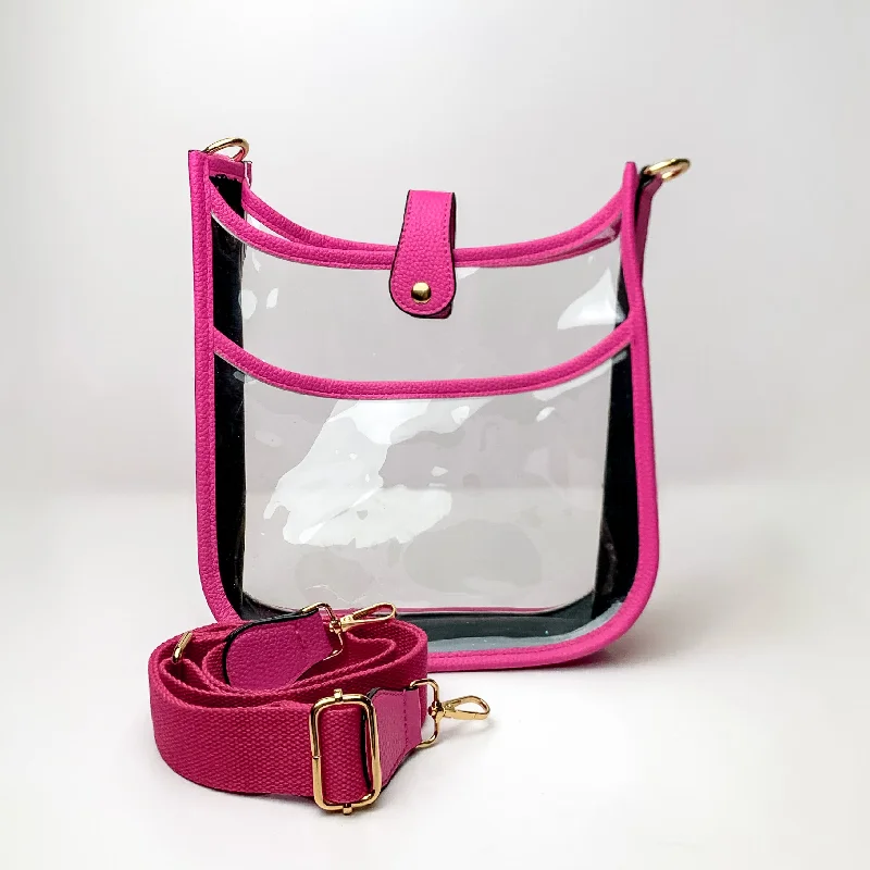 Discounted Designer Bags For Clearance Events Crossbody Clear Travel Purse in Fuchsia Pink