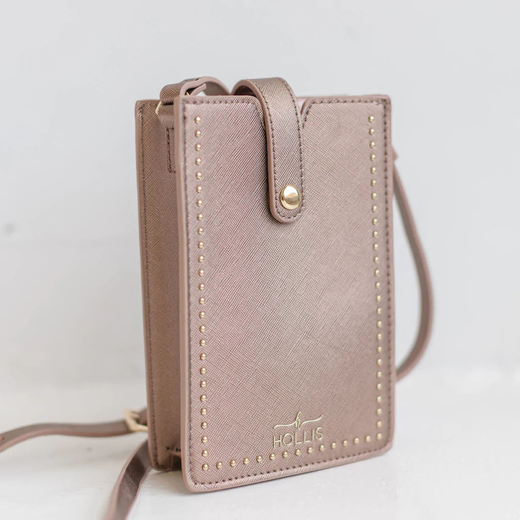 Designer Bags For Luxury Collectors Hollis | Call You Later Crossbody Purse in Metallic Mocha