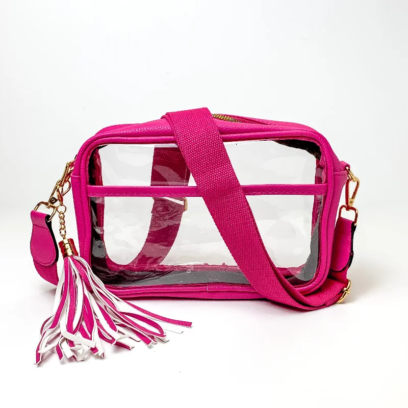 Bags For Playful And Chic Styles Lovin' Life Small Rectangle Clear Crossbody Purse in Fuchsia Pink