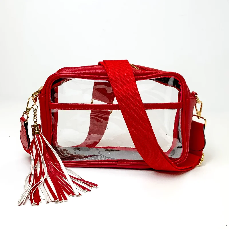 Bags For Minimalist And Functional Design Lovin' Life Small Rectangle Clear Crossbody Purse in Red