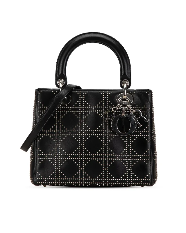 Bold And Flash-Sale Bags Medium Studded Lambskin Leather Bag with Top Handles and Detachable Strap