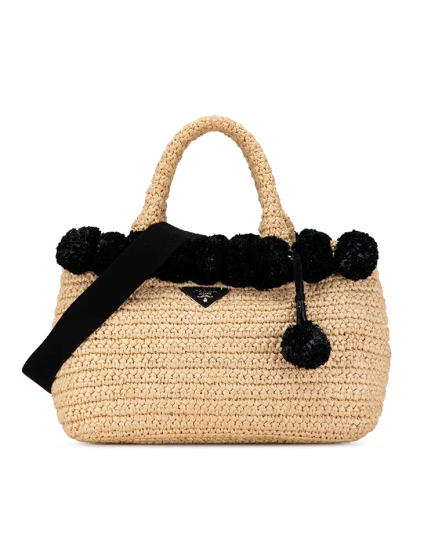 Bags For Minimalist And Functional Design Raffia Pompom Satchel with Detachable Strap