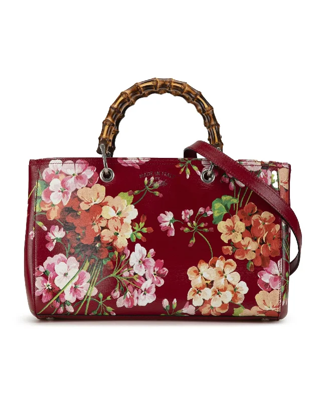 Stylish Bags For Fashion Bloggers Medium Blooms Bamboo Shopper with Leather Body and Bamboo Handles