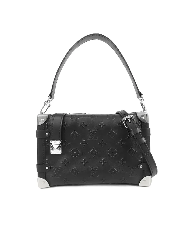 Trendy And Discounted Designer Handbags Debossed Calfskin Side Trunk with Adjustable Strap