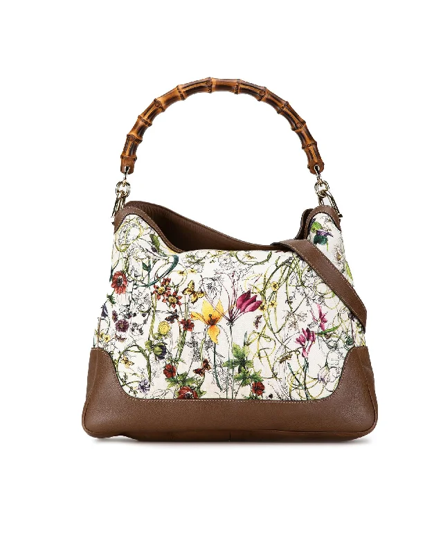 Elegant And On-Sale Evening Bags Floral Canvas Satchel with Bamboo Handle