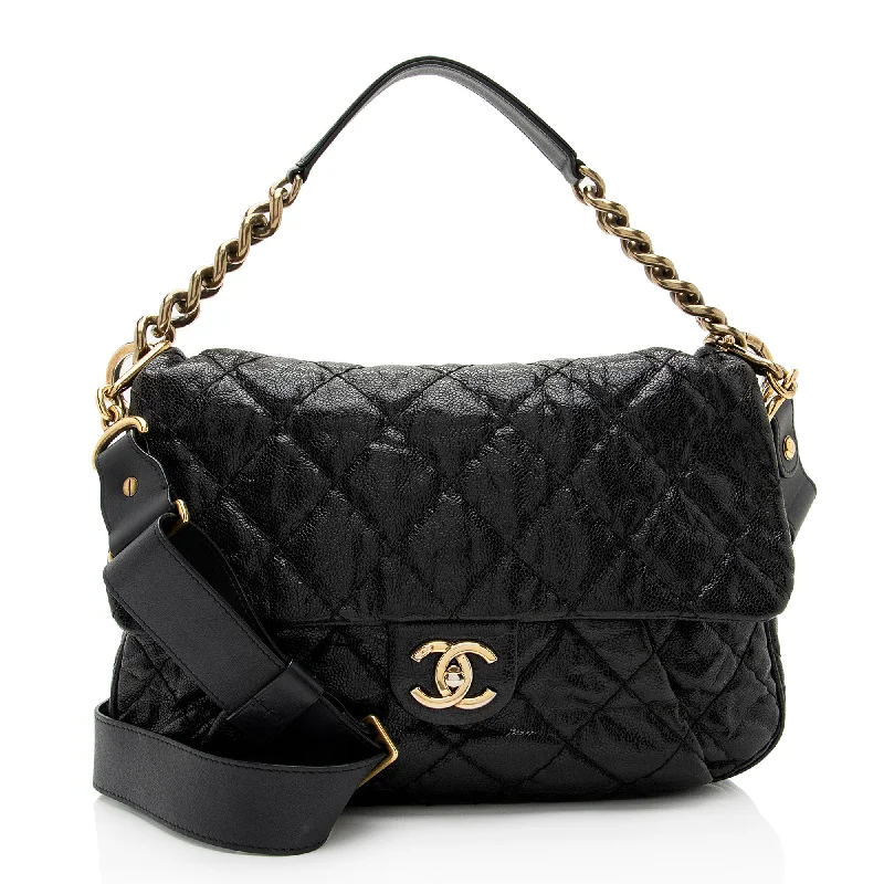 Office Professionals Chanel Glazed Caviar Coco Pleats Messenger Bag (SHF-KGhO50)