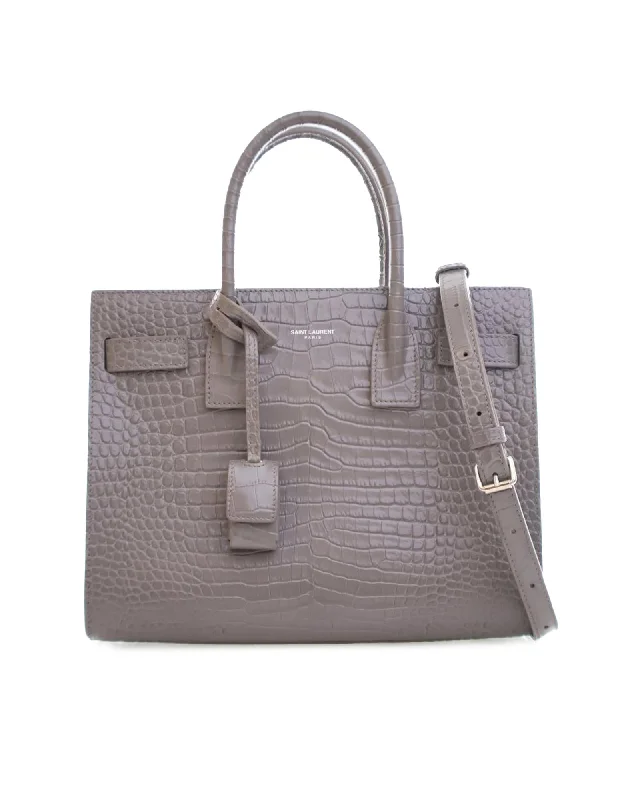 Lightweight Bags For Senior Travelers Croc Embossed Leather Sac de Jour with Rolled Handles