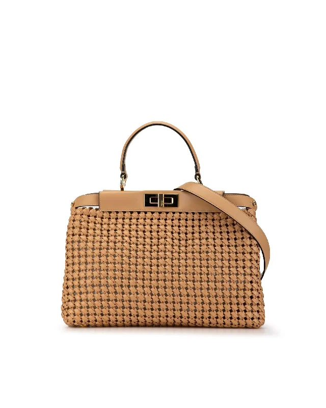 Bags For Minimalist And Functional Design Medium Peekaboo Intreccio Woven Leather Satchel with Detachable Strap