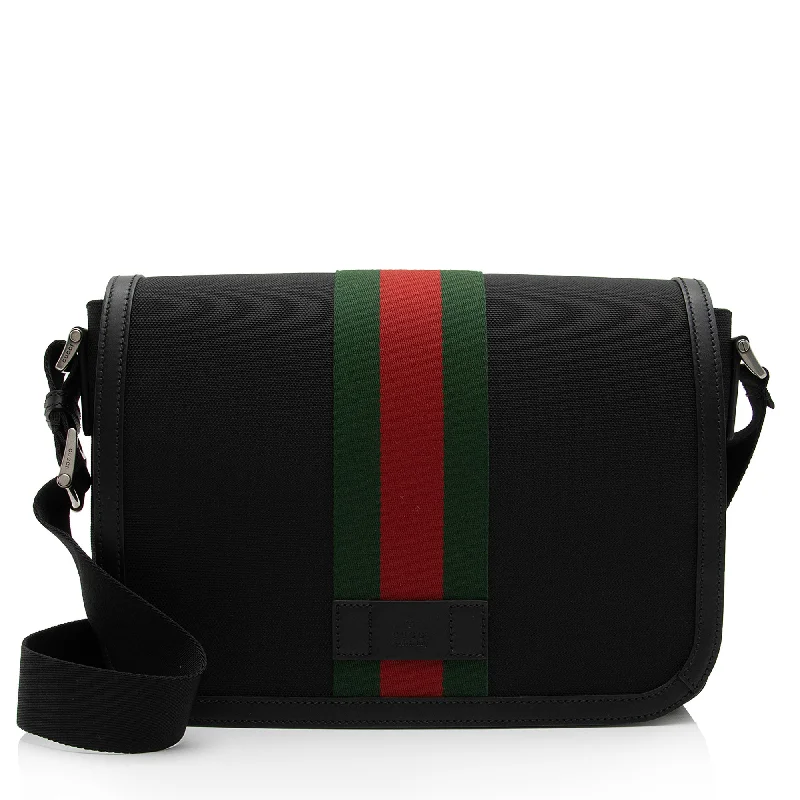 Uxury Designer Handbag Brands Gucci Techno Canvas Web Flap Messenger Bag (SHF-aNV2dn)