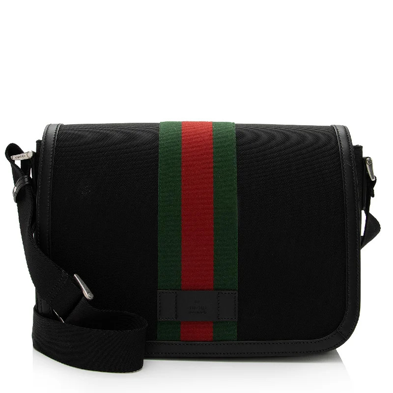 Black Friday Deals On Stylish Handbags Gucci Techno Canvas Web Flap Messenger Bag (SHF-TK0IAS)