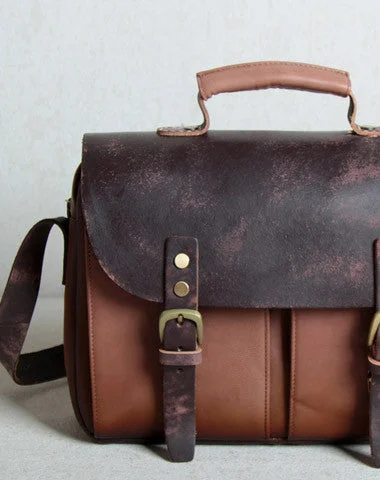 Senior Travelers Handmade leather men Briefcase messenger Coffee Brown shoulder bag vintage bag for him