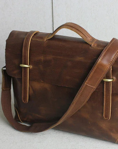 Affordable Bags Handmade leather men Briefcase messenger dark coffee brown shoulder bag vintage bag